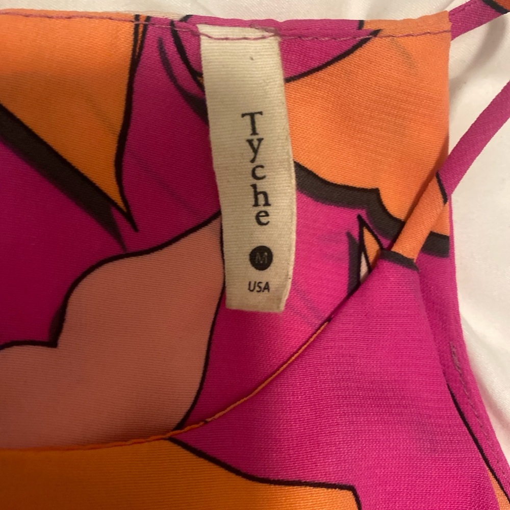 Tyche Pink and Orange Leaf Design Dress